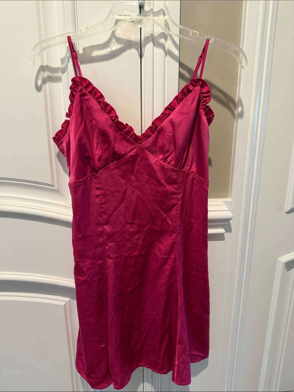 Women’s  Ruffle Trim Slip Dress - Fuchsia Pink